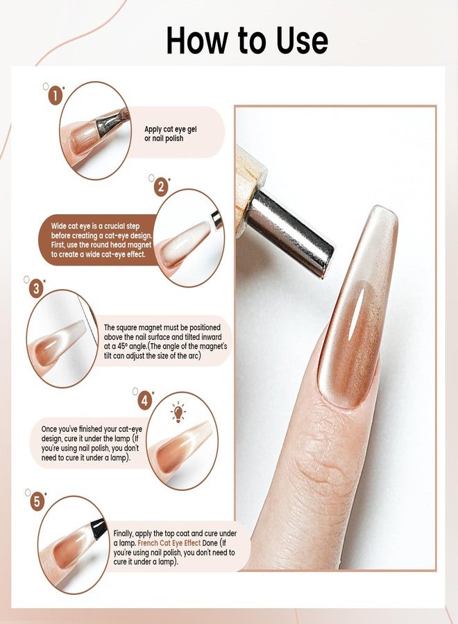 JODSONE 3-in-1 Cat Eye Magnet for Nails, Cylindrical & Square Magnets Nail Art Pens,Multi-Function Strong Magnet Nail Art Tool for Cat Eye Design DIY(Magnet Only, No Gel Included) - Image 4